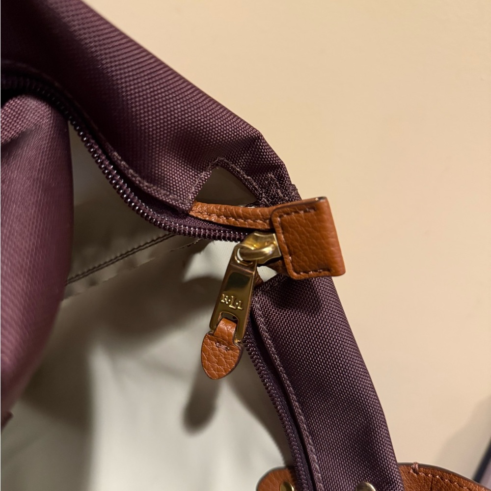 Ralph Lauren Deep Purple Tote with Brown Leather Straps - Picture 3 of 6